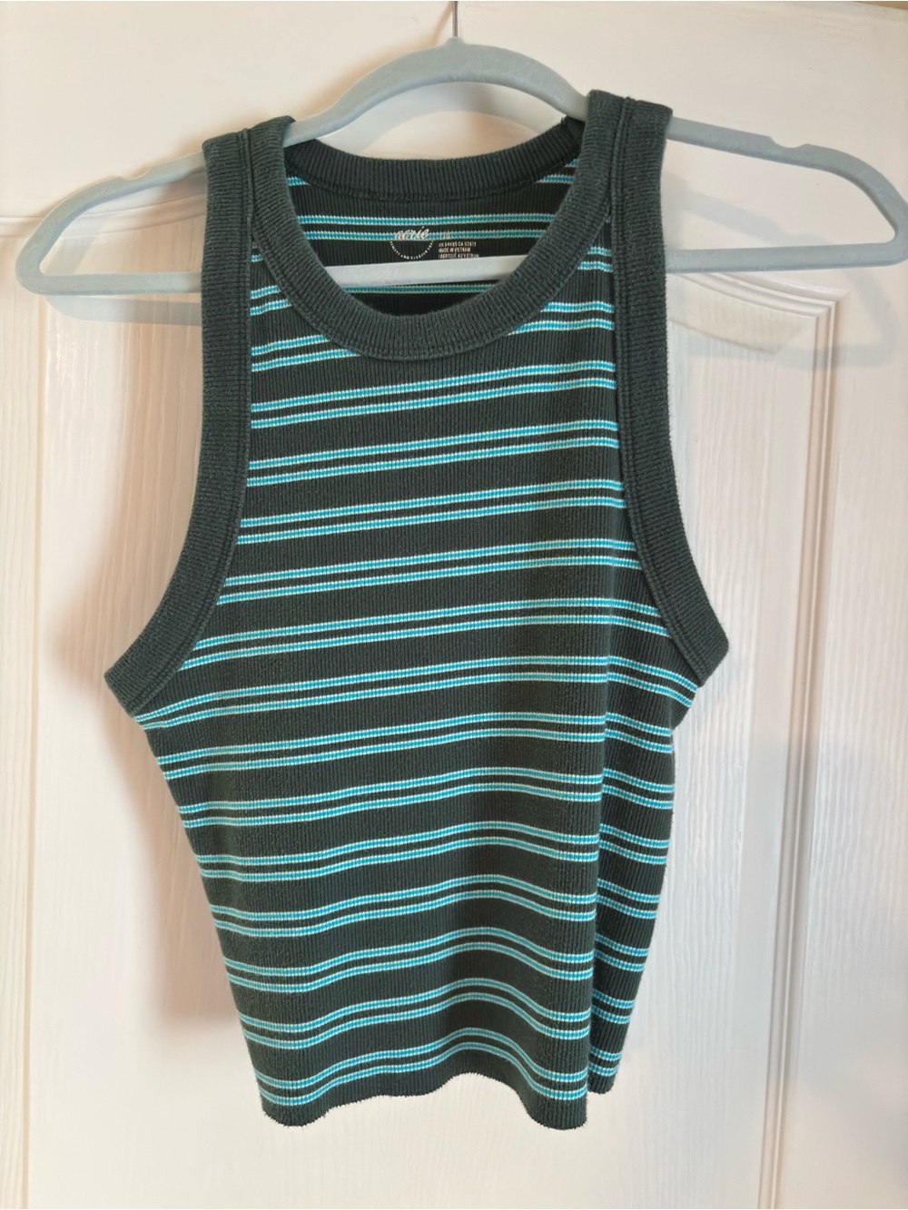 AerieStriped Ribbed Tank Top in Dark Green and Aqua Large